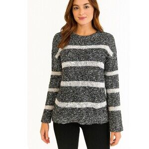 Epic Threads Gray White stripped sweater crew neck knitted SZ XL